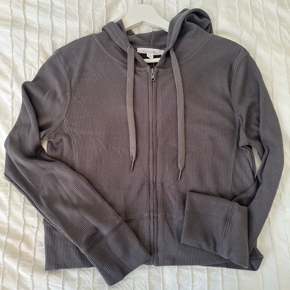 Grey Waffle Knit zip Up sweater